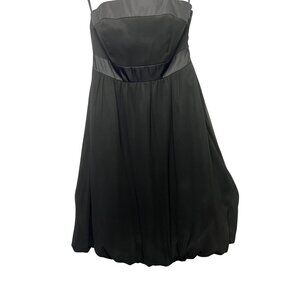 White House Black Market Black Strapless Bubble Hem Dress Size 0 Silk Polyester